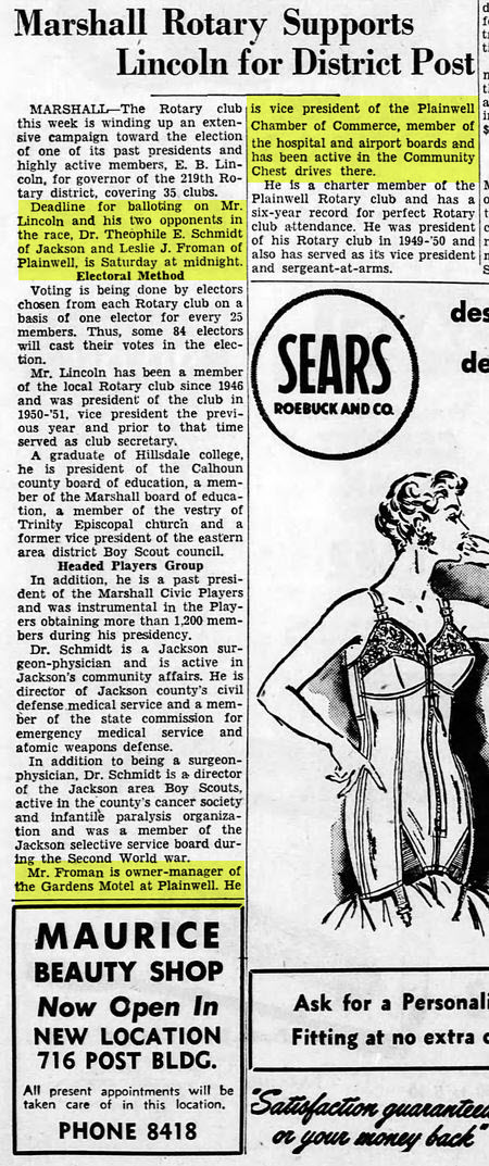 The Gardens Motel (Garden Motel) - Jan 7 1953 Article On Owner